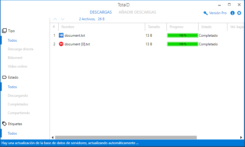 Enlaces de descarga directa disponibles seleccionados en TotalD