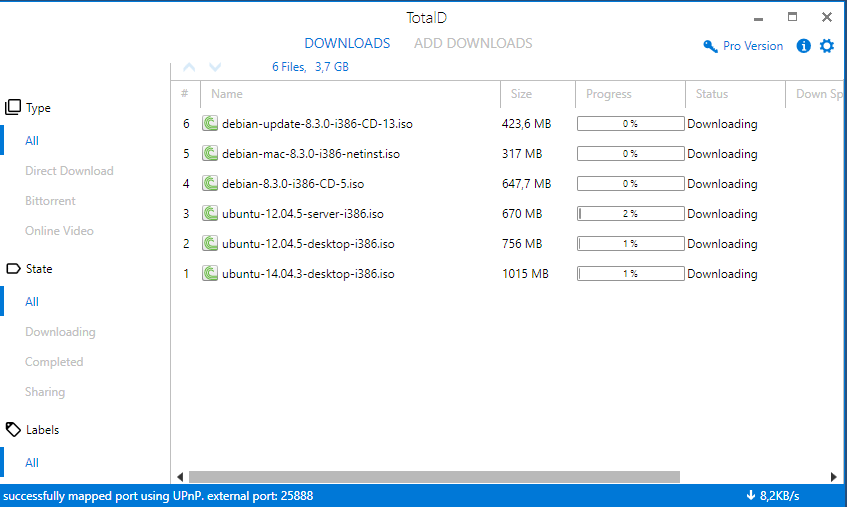 Torrent ajouté à la liste des téléchargements de TotalD